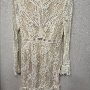 Studio Cream Lace Long Sleeve Dress